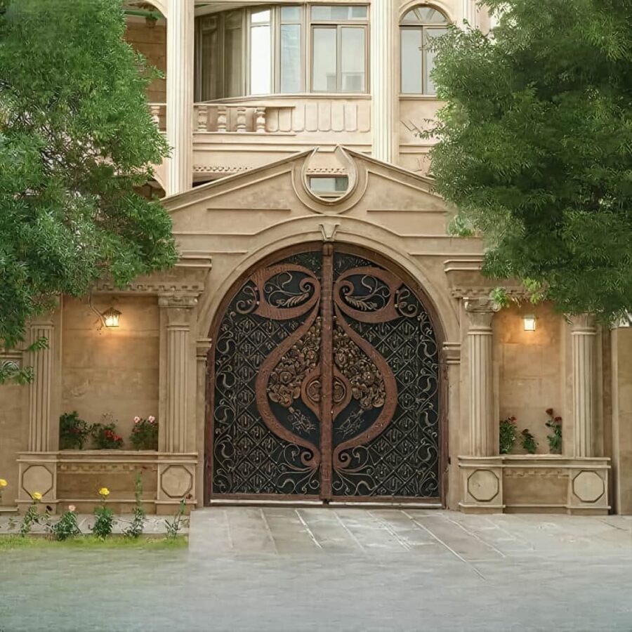 درب فلزی دسته گل کلاسیک لوکس