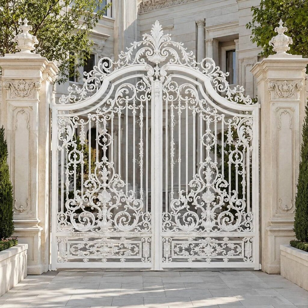 خرید درب حیاط سفید طلایی با ترکیب رنگ متعادل