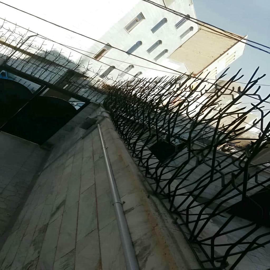 حفاظ شاخ گوزنی طرح f کنار دیوار ساختمان